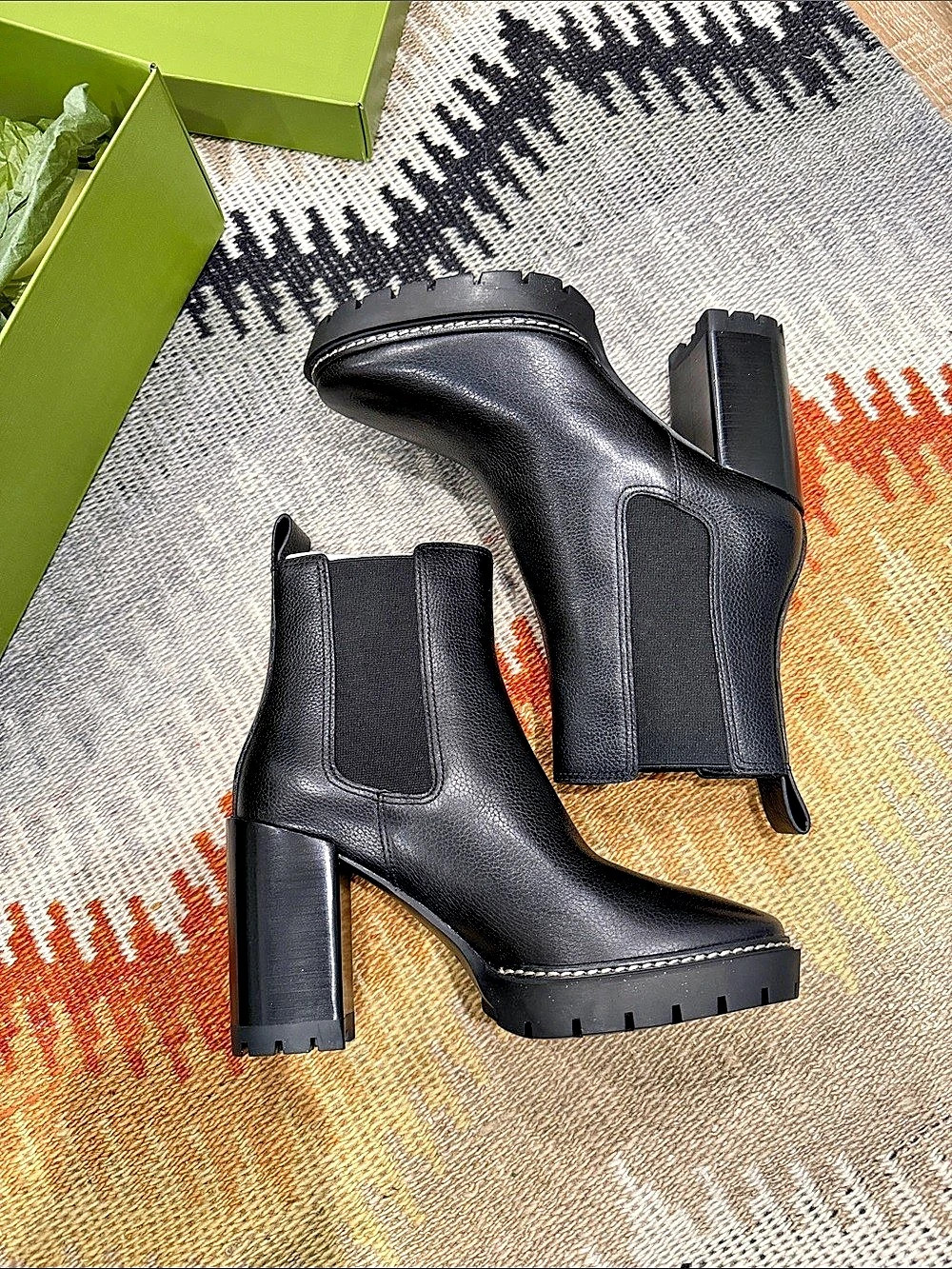 NWB TORY BURCH Carson Lug Leather Heeled Bootie Black 7.5